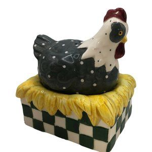 Vintage Chicken Salt and Pepper Shakers Hen on Nest Farmhouse Country